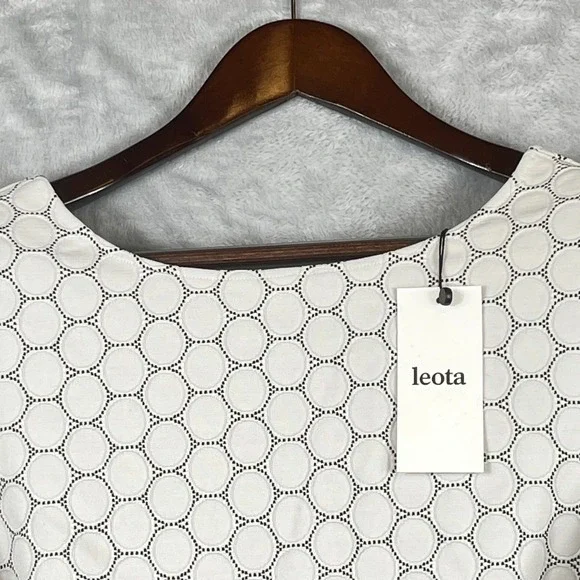 Leota Womens L Dot Luxe Jacquard Fit Flare Dress Ivory Black Scoop Back NWT